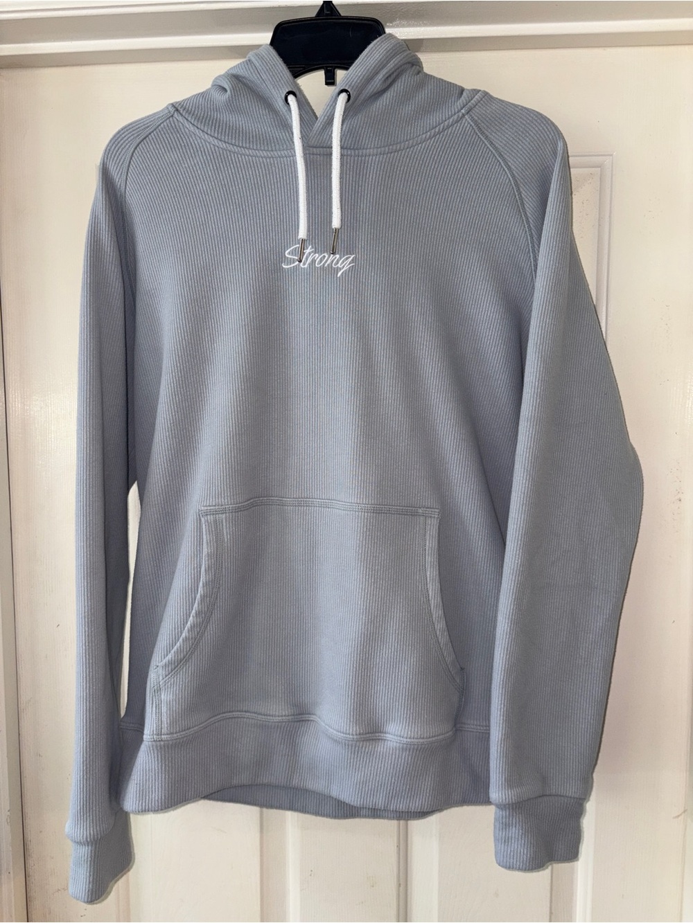 Strong Physiquez Lt. Blue Gray Ribbed Embroidered Hooded Sweatshirt Hoodie